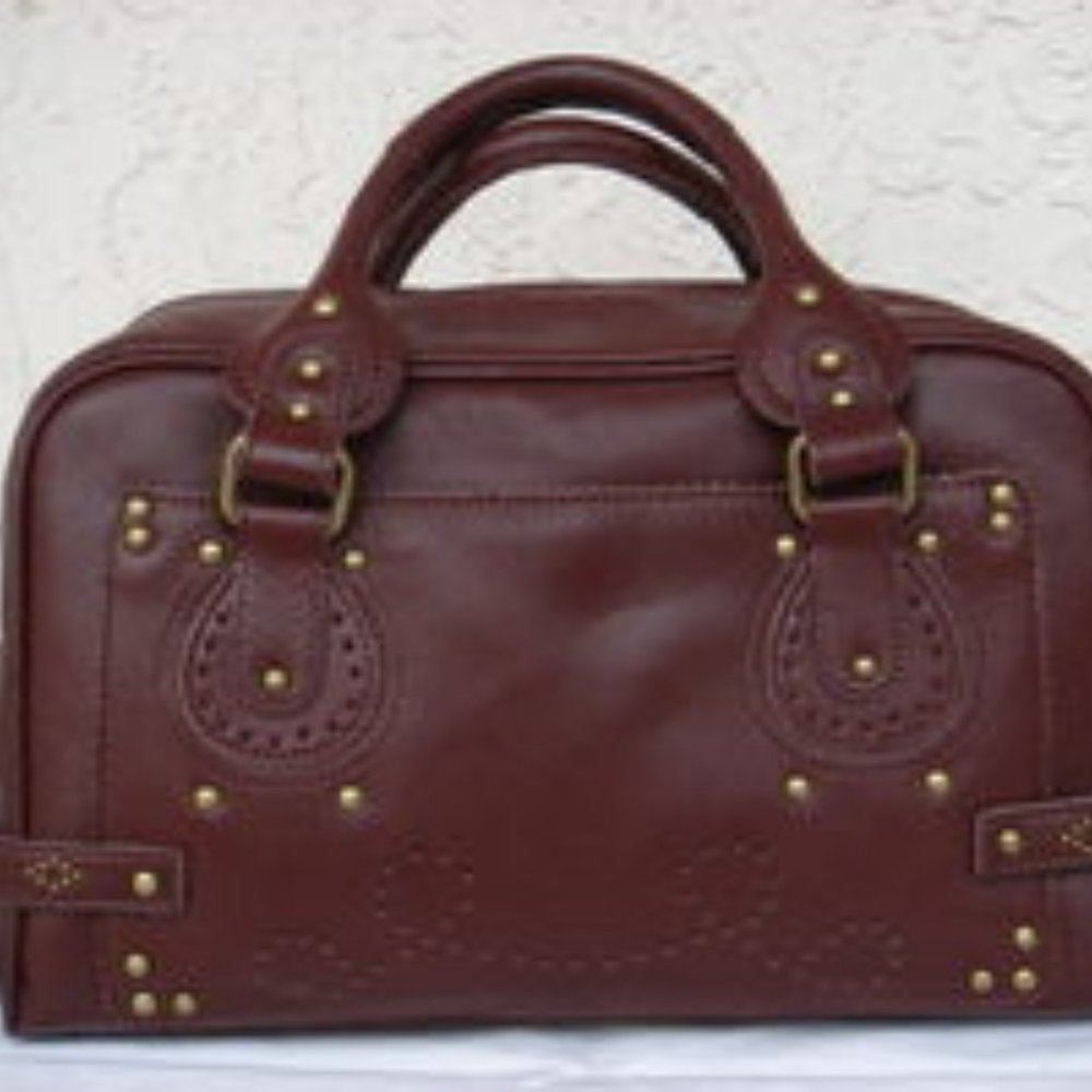 BCBG Montana Mocha Leather Satchel - Picture 2 of 3